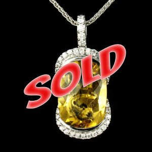 DESIGNER SIGNED NATURAL 6.38ctw CITRINE & DIAMOND 14K WHITE GOLD DROP PENDANT