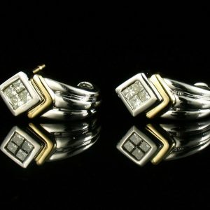 ZALES PRINCESS CUT NATURAL 1/4ctw DIAMOND 14K GOLD QUAD SET J HOOP EARRINGS