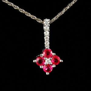 WHITEHALL RARE FINE NATURAL 1/2ctw RUBY & DIAMOND 14K WHITE GOLD DROP PENDANT