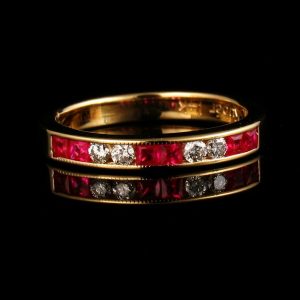 KUBER SIGNED FINE NATURAL RUBY DIAMOND SOLID 14K WHITE GOLD STACKABLE BAND RING