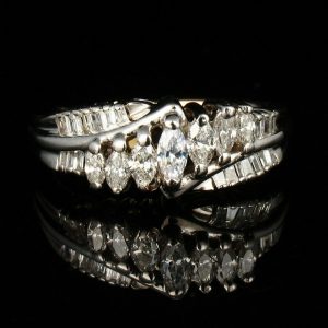 FABRIKANT MARQUISE CUT NATURAL 3/4ctw DIAMOND SOLID 14K WHITE GOLD BAND RING