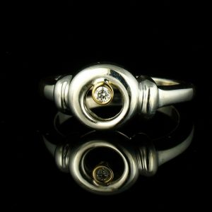 MOVADO SIGNED ROUND NATURAL DIAMOND 18K GOLD & STERLING FLOATING CIRCLE ONO RING