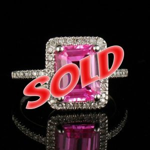 EMA SIGNED NATURAL 3.92ctw PINK TOPAZ & DIAMOND HALO SOLID 14K WHITE GOLD RING