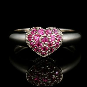 SIGNED FINE NATURAL 1/2ctw PINK SAPPHIRE SOLID 14K WHITE GOLD PAVE HEART RING