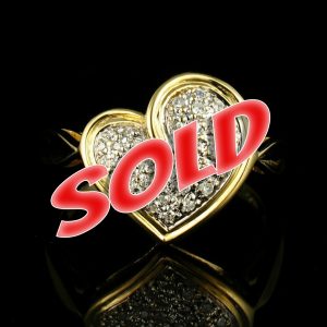 SIGNED FINE NATURAL 1/2ctw DIAMOND SOLID 14K YELLOW GOLD FANCY PAVE HEART RING